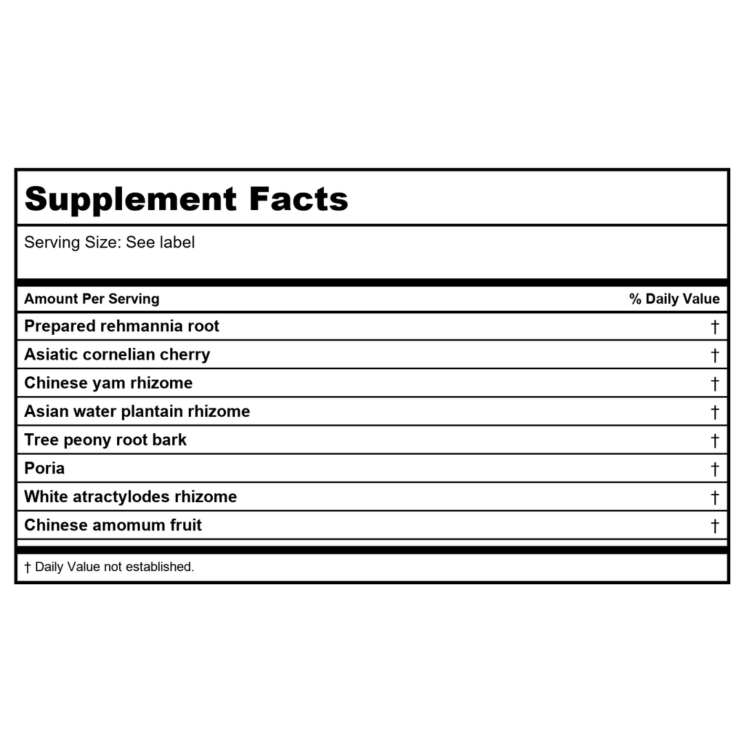 Kan Herb Traditionals Rehmannia Six 8 Ounce - Supplement Facts panel