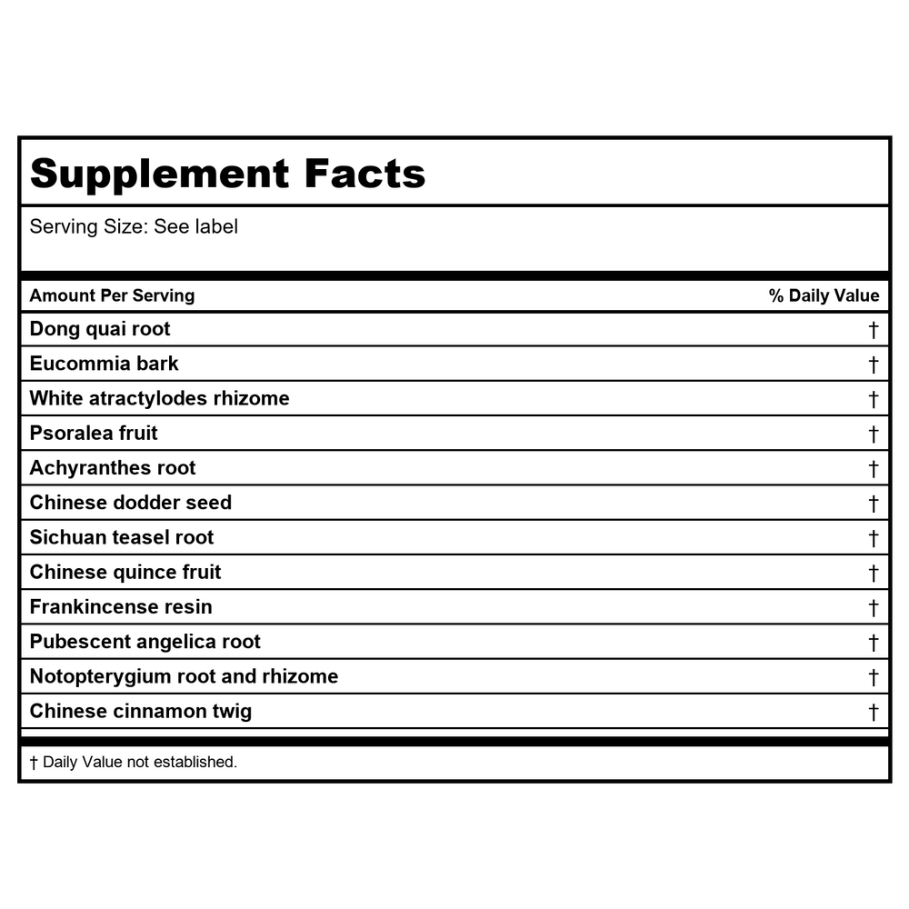 Kan Herbs - Angelica and Eucommia Support 1 Oz - Supplement Facts panel