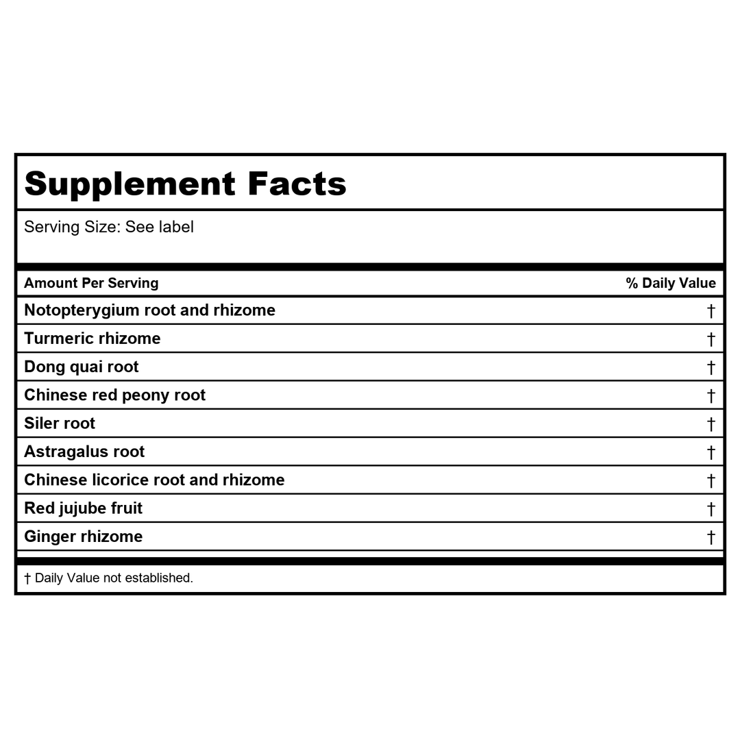 Kan Herb Traditionals Graceful Branches 8 Ounce - Supplement Facts panel