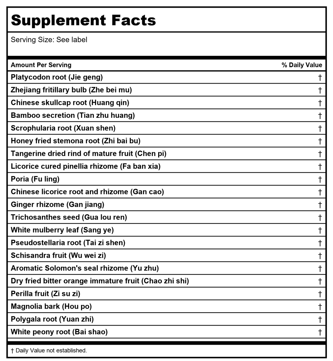 Kan Herb Gentle Warriors Chest Relief 4 Ounce - Supplement Facts panel