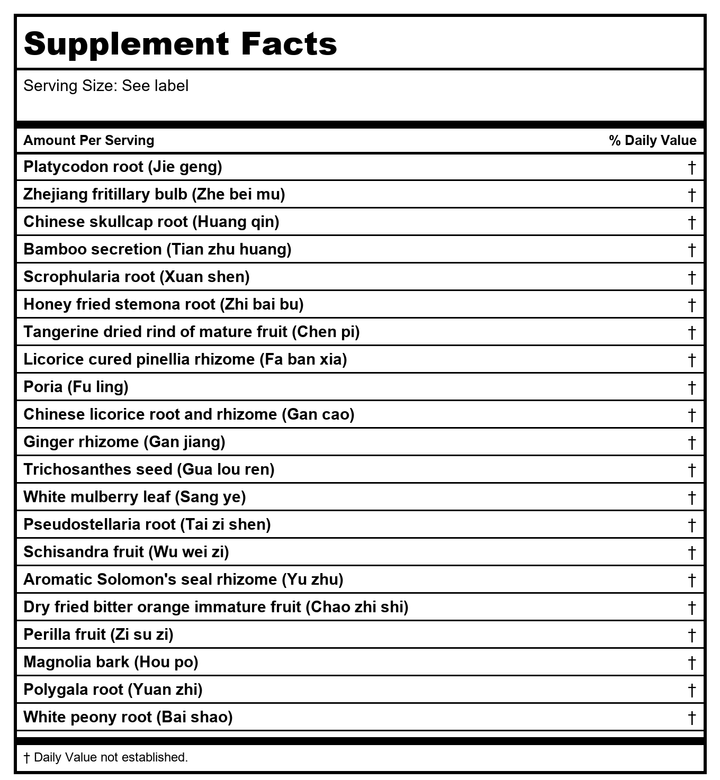Kan Herb Gentle Warriors Chest Relief 4 Ounce - Supplement Facts panel