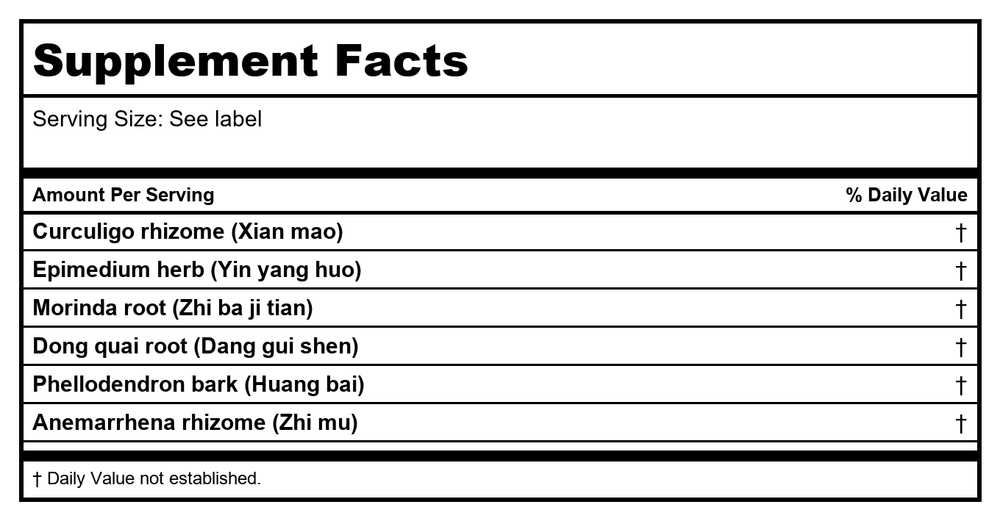 Kan Herb Traditionals Two Immortals 1 Ounce - Supplement Facts panel