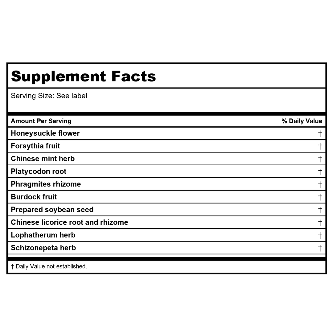 Kan Herb Traditionals Yin Qiao 8 Ounce - Supplement Facts panel
