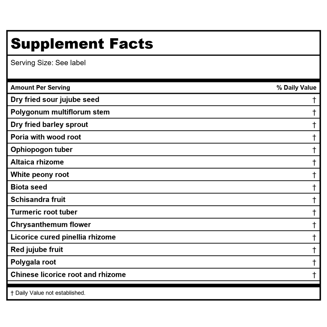 Kan Herb Traditionals Rescue The Spirit 8 Ounce - Supplement Facts panel