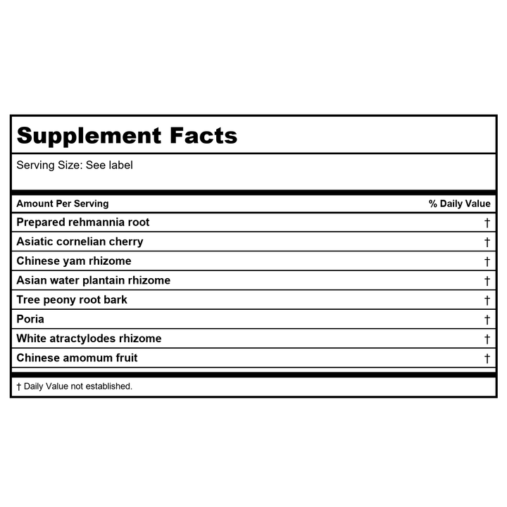 Kan Herb Traditionals Rehmannia Six 300 Tablets - Supplement Facts panel