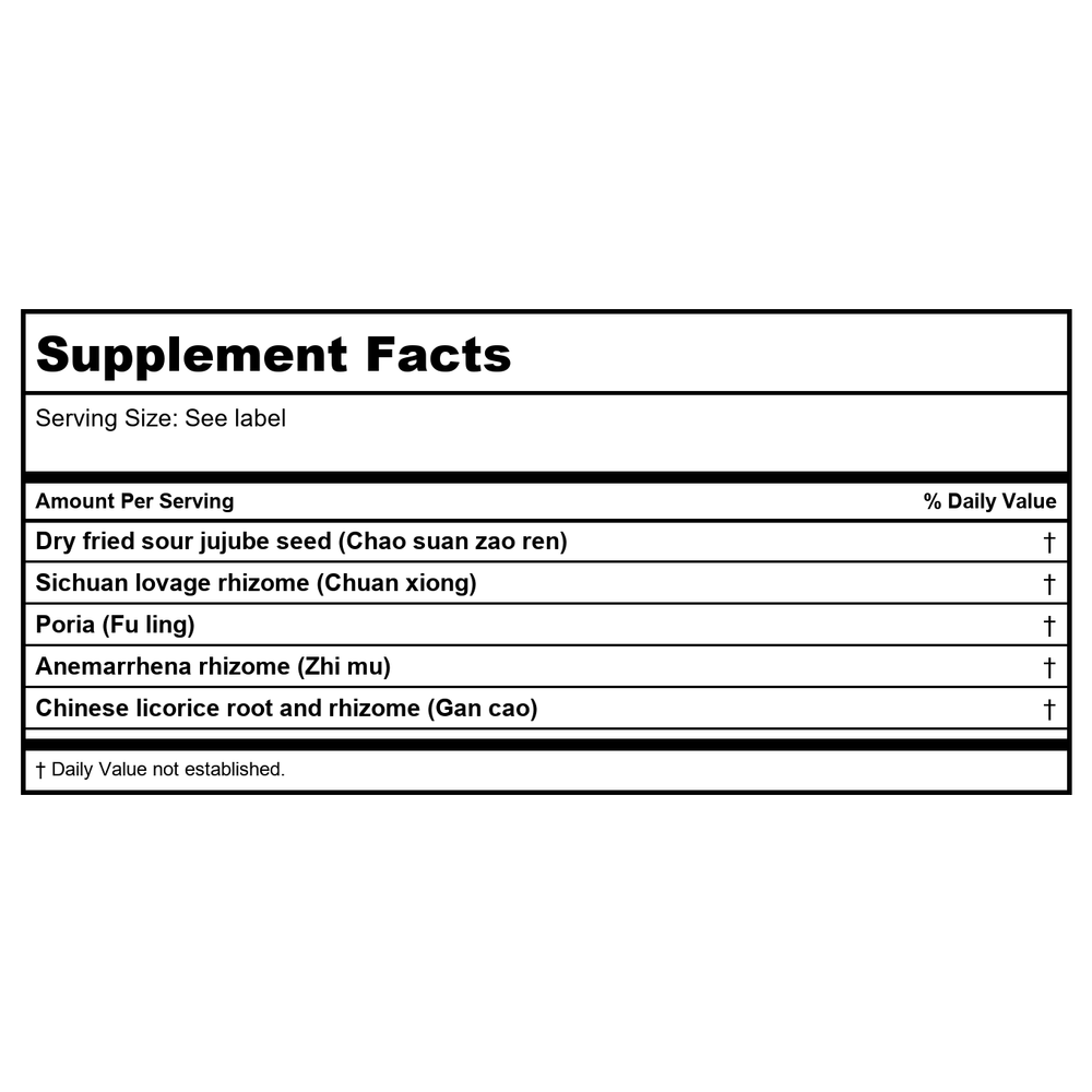 Kan Herb Traditionals Zizyphus Sleep Formula 8 Ounce - Supplement Facts panel
