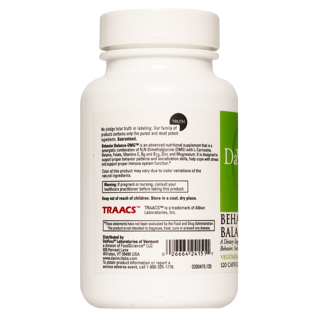 Davinci Labs - Behavior Balance-Dmg 120 Vcaps - Supplement Facts / Ingredients panel