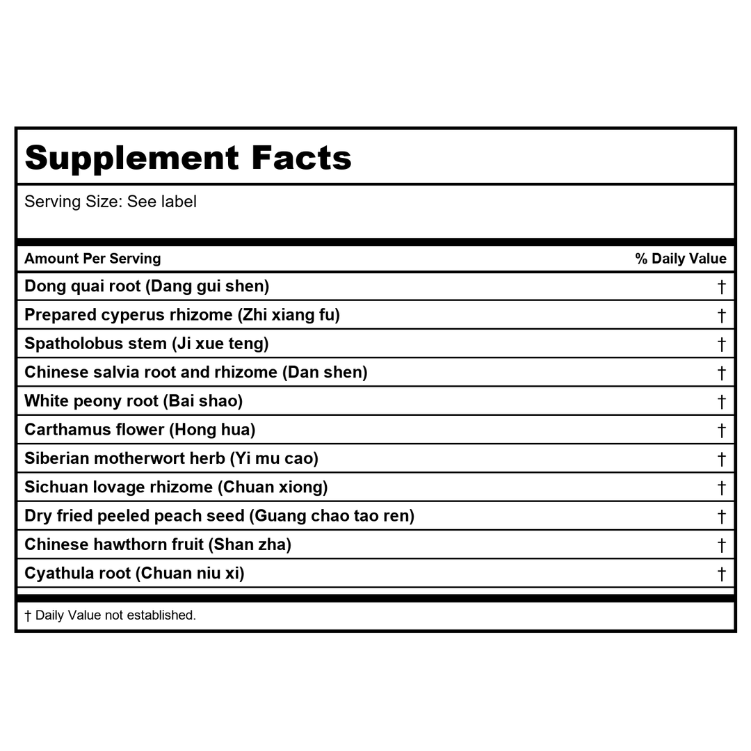 Kan Jade Woman Herbals Jade Moon Phase 1 Regulate 8 Ounce - Supplement Facts panel