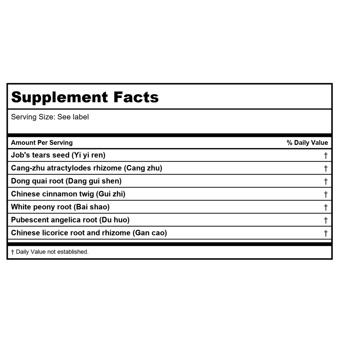 Kan Herb Essentials Free the Sinews 1 Ounce - Supplement Facts panel