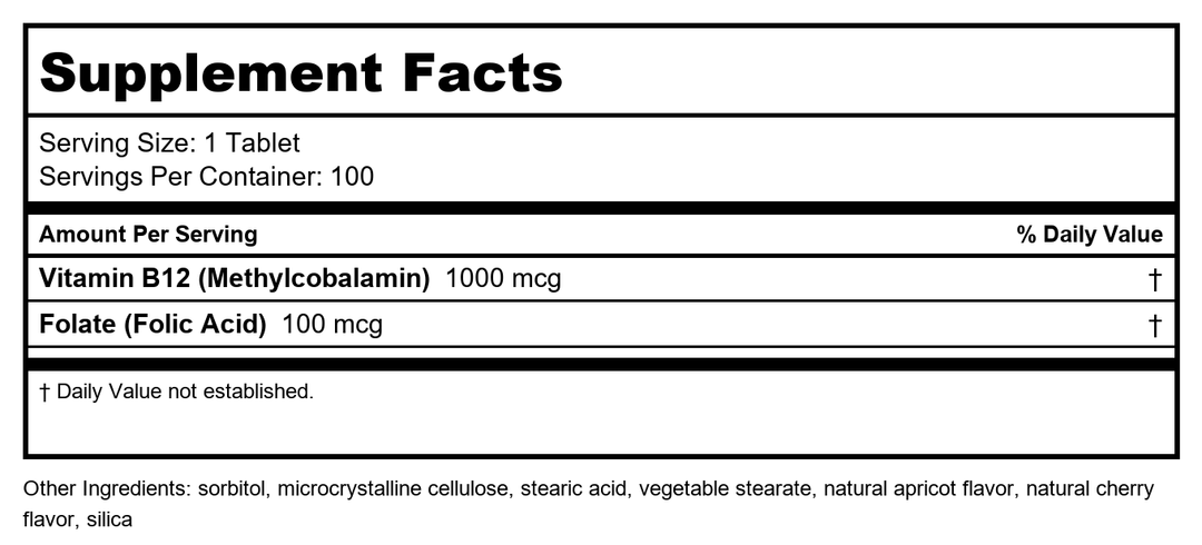 Davinci Laboratories Chewable B12-mc - 100 Count - Supplement Facts panel