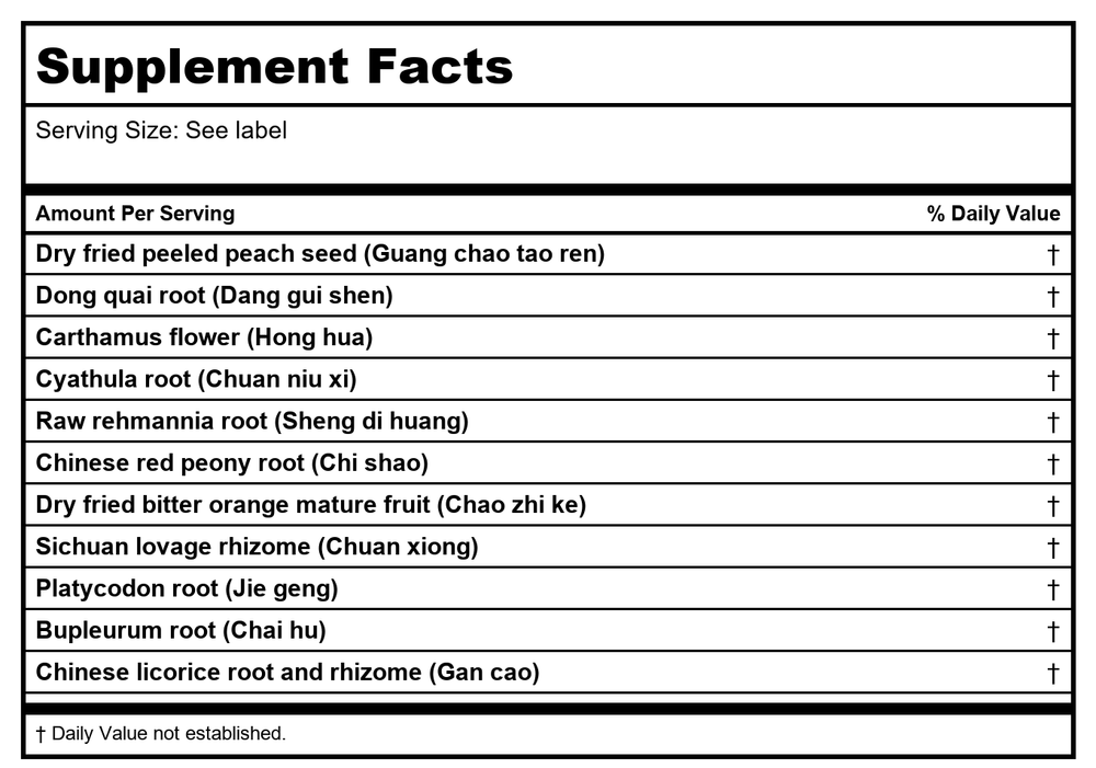 Kan Herb Essentials Blood's Palace 60 Tablets - Supplement Facts panel