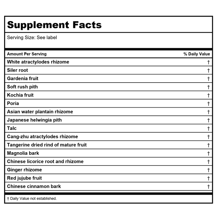 Kan Herb Essentials Dispel Dampness and Nourish The Skin 4 Ounce - Supplement Facts panel