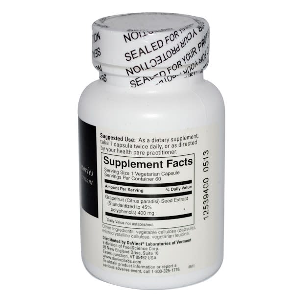 Davinci Labs - Grapefruit Seed Extract 400 mg 60 vcaps - Supplement Facts panel