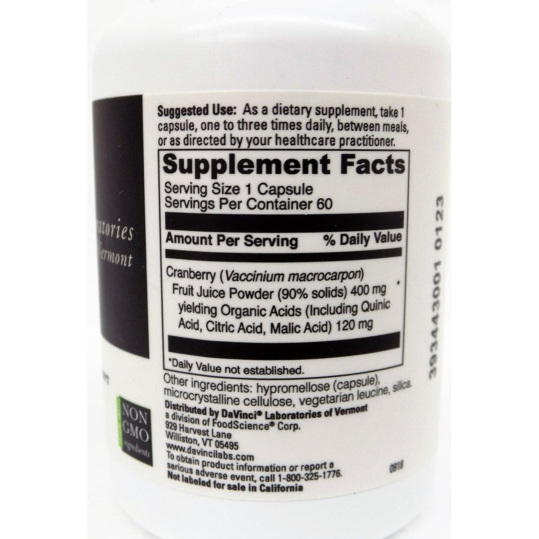 Davinci - Cranberry 400mg, 60 capsules [Health and Beauty] - Supplement Facts panel