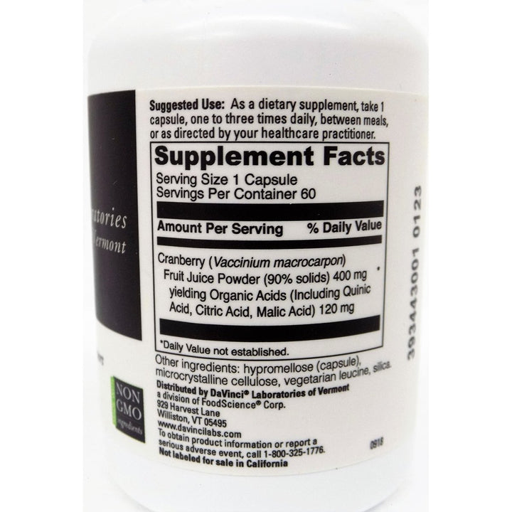 Davinci - Cranberry 400mg, 60 capsules [Health and Beauty] - Supplement Facts panel