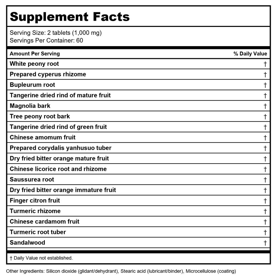 Kan Herb Traditionals Liver Flow 120 Tablets - Supplement Facts panel