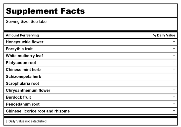 Kan Herbals Initial Defense 60 Tablets - Supplement Facts panel