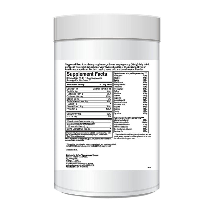 DaVinci Laboratories of Vermont Right Whey Protein, Chocolate, 30 Count - Supplement Facts panel