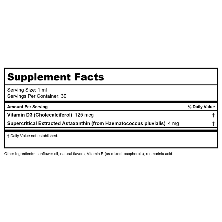 Davinci Laboratories Astaxanthin D3 Liquid - 1 fl oz - Supplement Facts panel