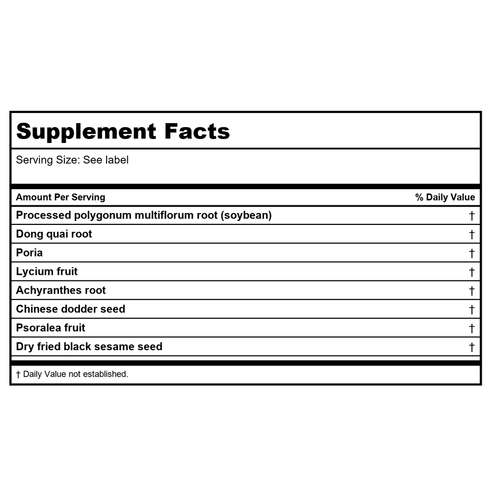 Kan Herb Traditionals Silken Tresses 2 Ounce - Supplement Facts panel