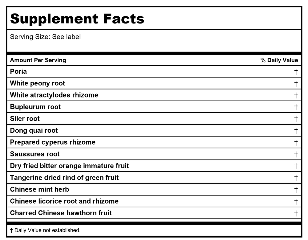 Kan Herb Chinese Modular Solutions Harmonize Wood & Earth 8 Ounce - Supplement Facts panel