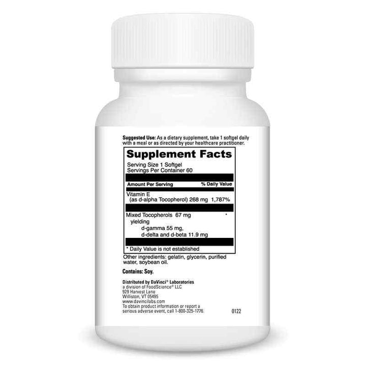 DaVinci Labs - Natural Mixed Tocopherol E-400 - Supplement Facts panel