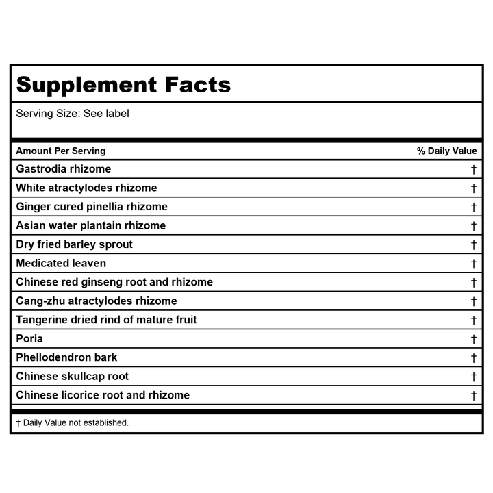 Kan Herb Essentials Subdue Internal Wind 120 Tablets - Supplement Facts panel