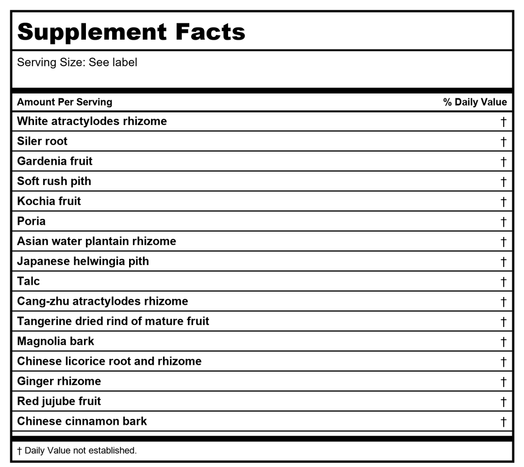 Kan Herb Essentials Dispel Dampness and Nourish The Skin 8 Ounce - Supplement Facts panel