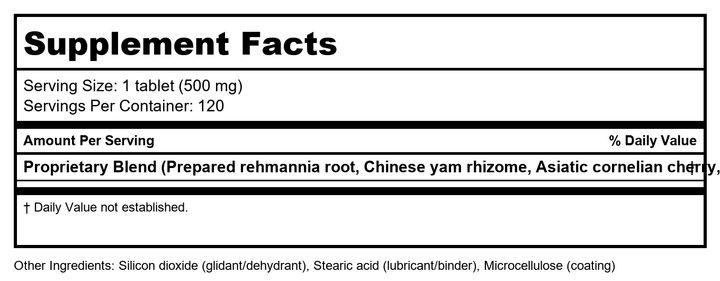 Kan Herb Essentials Rehmannia Eight Combination 120 Tablets - Supplement Facts panel