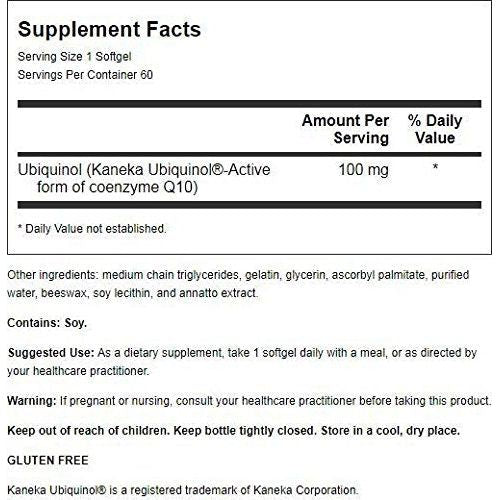 Davinci Labs Ubiquinol 100 mg 60 Softgels - Supplement Facts panel