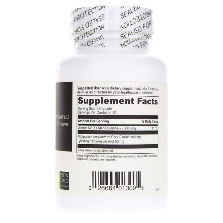 Davinci Labs - Vitamin K2 + Resveratrol, 60 Capsules - Supplement Facts panel