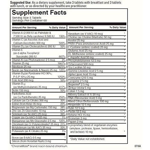Davinci - Spectra Senior, 180 Tablets - Supplement Facts panel