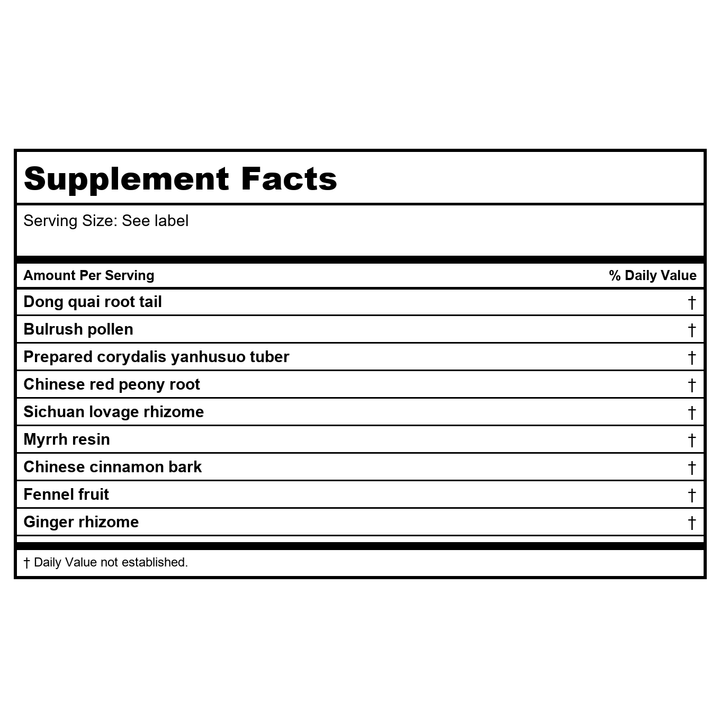 Kan Herb Essentials Dispel Stasis in The Lower Palace 8 Ounce - Supplement Facts panel