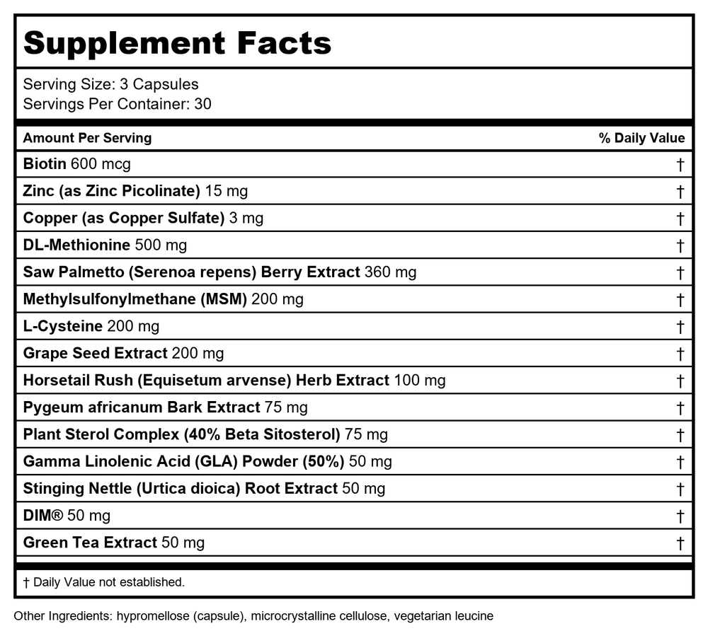 Davinci Labs - Hair Effects 90 Veggie Capsules - Supplement Facts panel