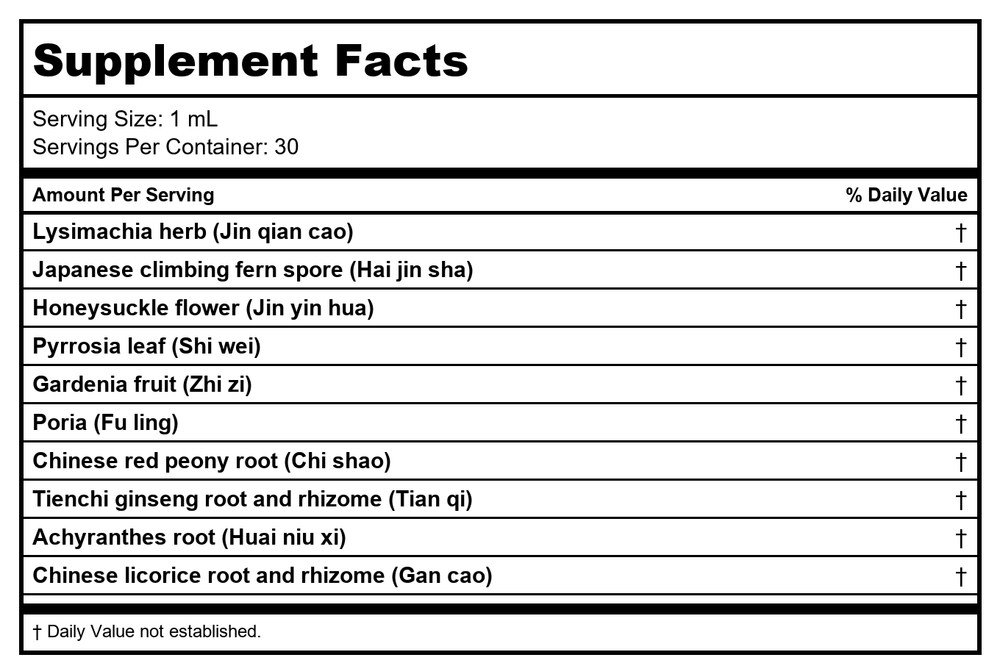 Kan Herb Traditionals Clear Stone Formula 1 Ounce - Supplement Facts panel