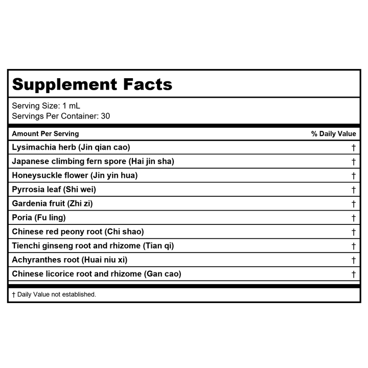 Kan Herb Traditionals Clear Stone Formula 1 Ounce - Supplement Facts panel