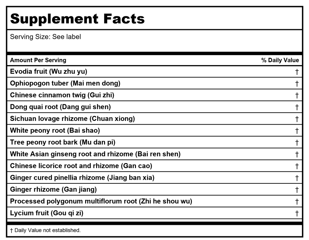 Kan Herb Traditionals Warm The Flow 8 Ounce - Supplement Facts panel