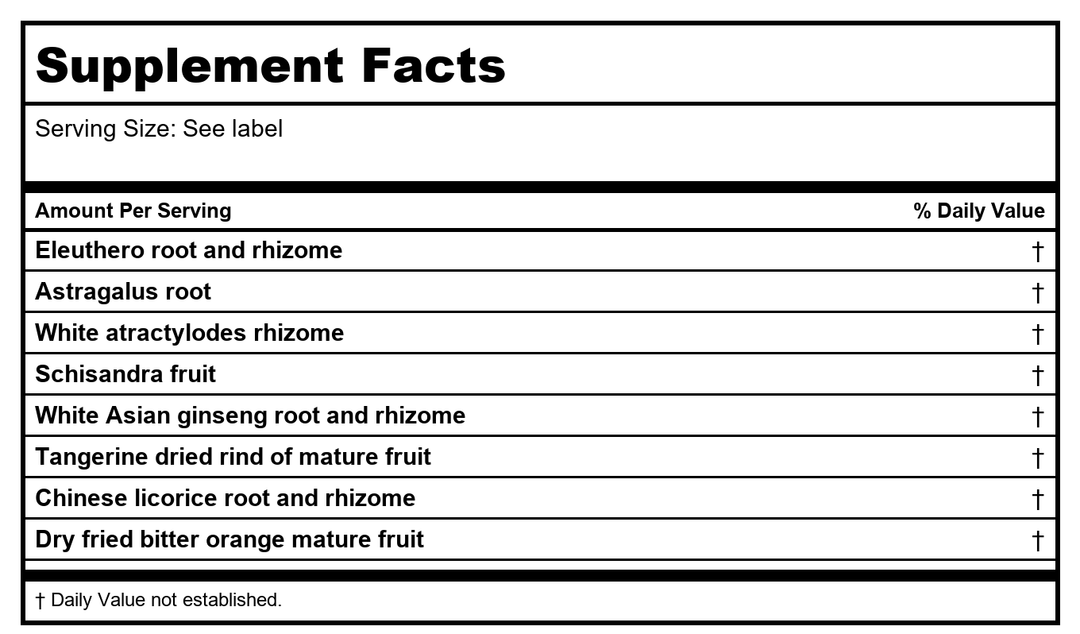 Kan Herb Chinese Modular Solutions Tonify Qi 1 Ounce - Supplement Facts panel