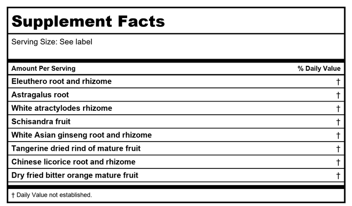 Kan Herb Chinese Modular Solutions Tonify Qi 1 Ounce - Supplement Facts panel