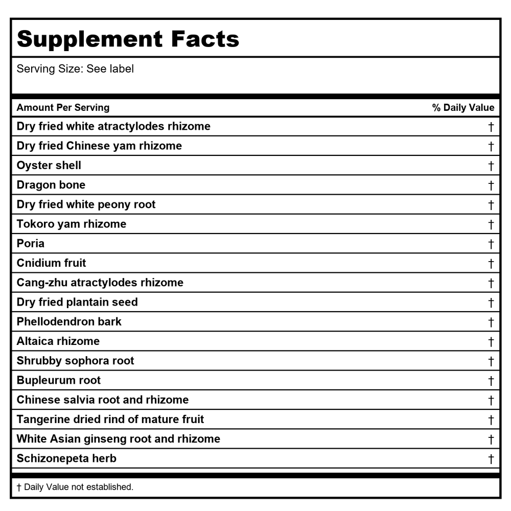 Kan Herb Traditionals Clear The Lower Palace 8 Ounce - Supplement Facts panel