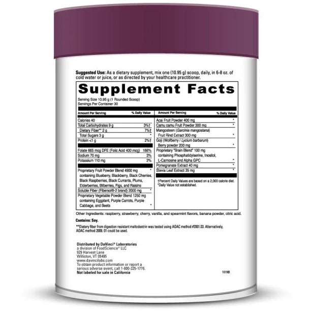Davinci Laboratories Rainbow Blend with Nondairy Probiotics, 0.91 Pound - Supplement Facts panel