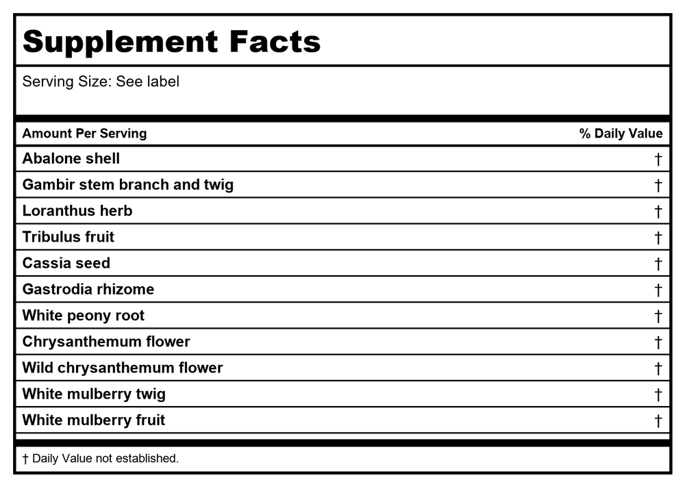 Kan Herb Chinese Modular Solutions Purge Internal Wind 4 Ounce - Supplement Facts panel