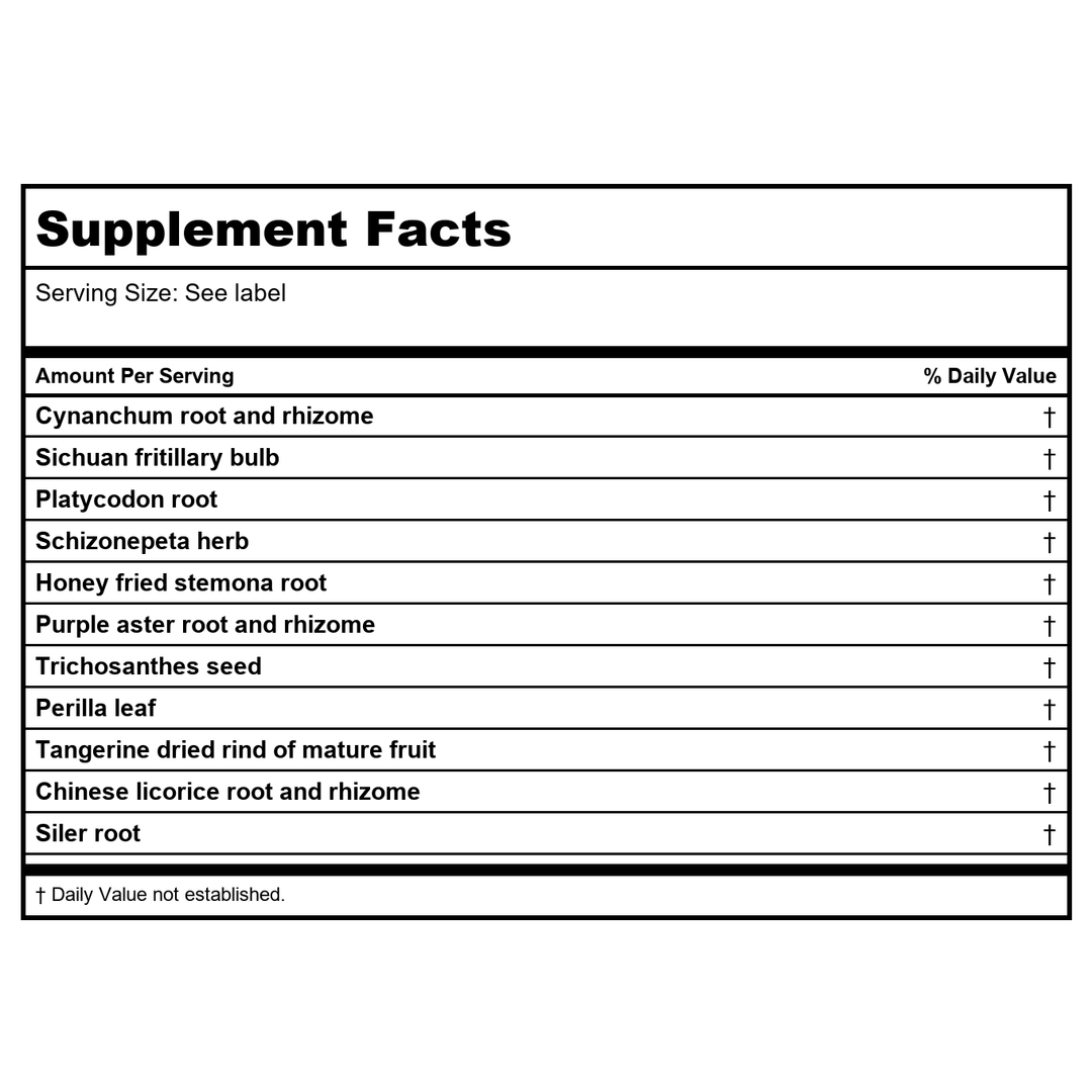 Kan Herb Traditionals Lung Qi Release 300 Tablets - Supplement Facts panel