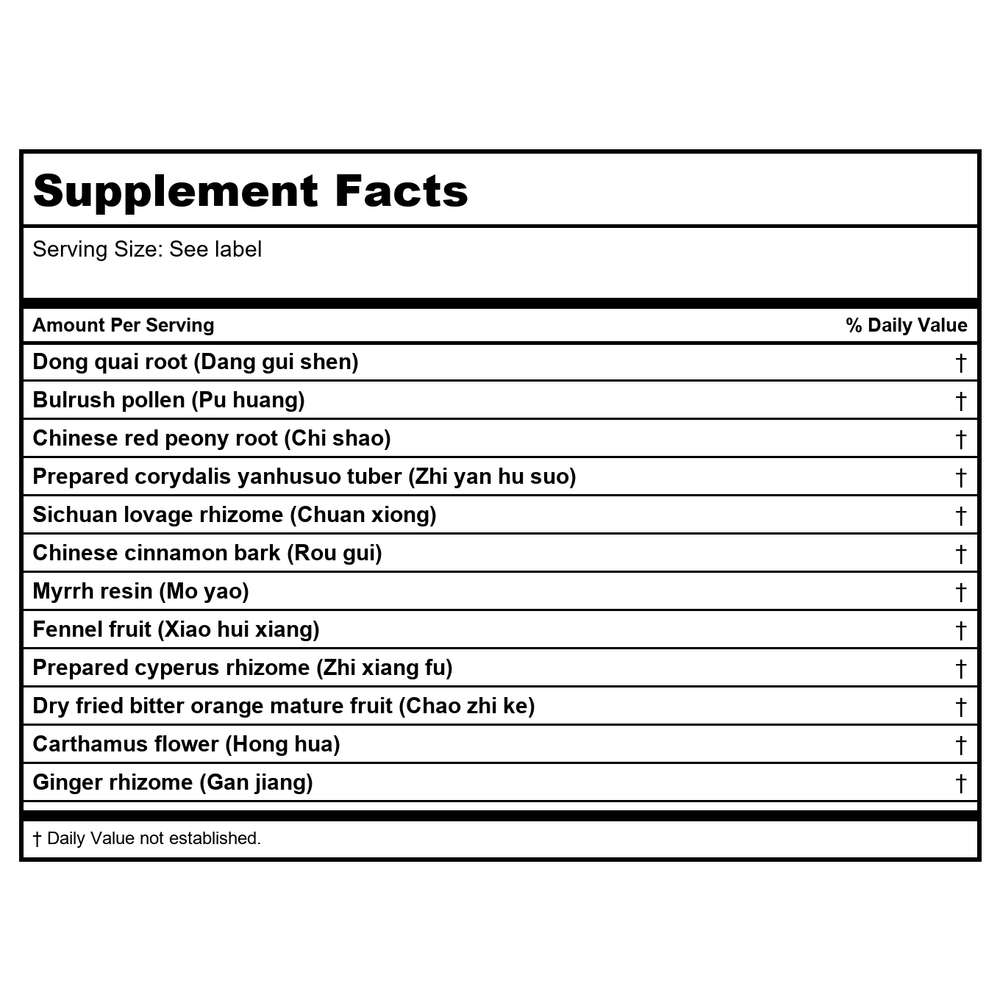 Kan Herb Traditionals Dispel Stasis in The Lower Burner 2 Ounce - Supplement Facts panel