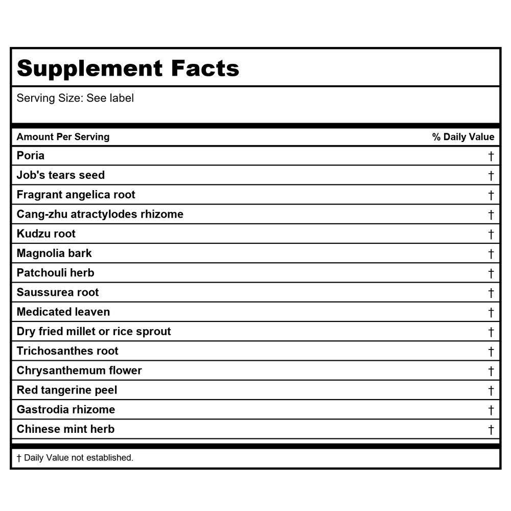 Kan Herb Traditionals Peaceful Earth 8 Ounce - Supplement Facts panel