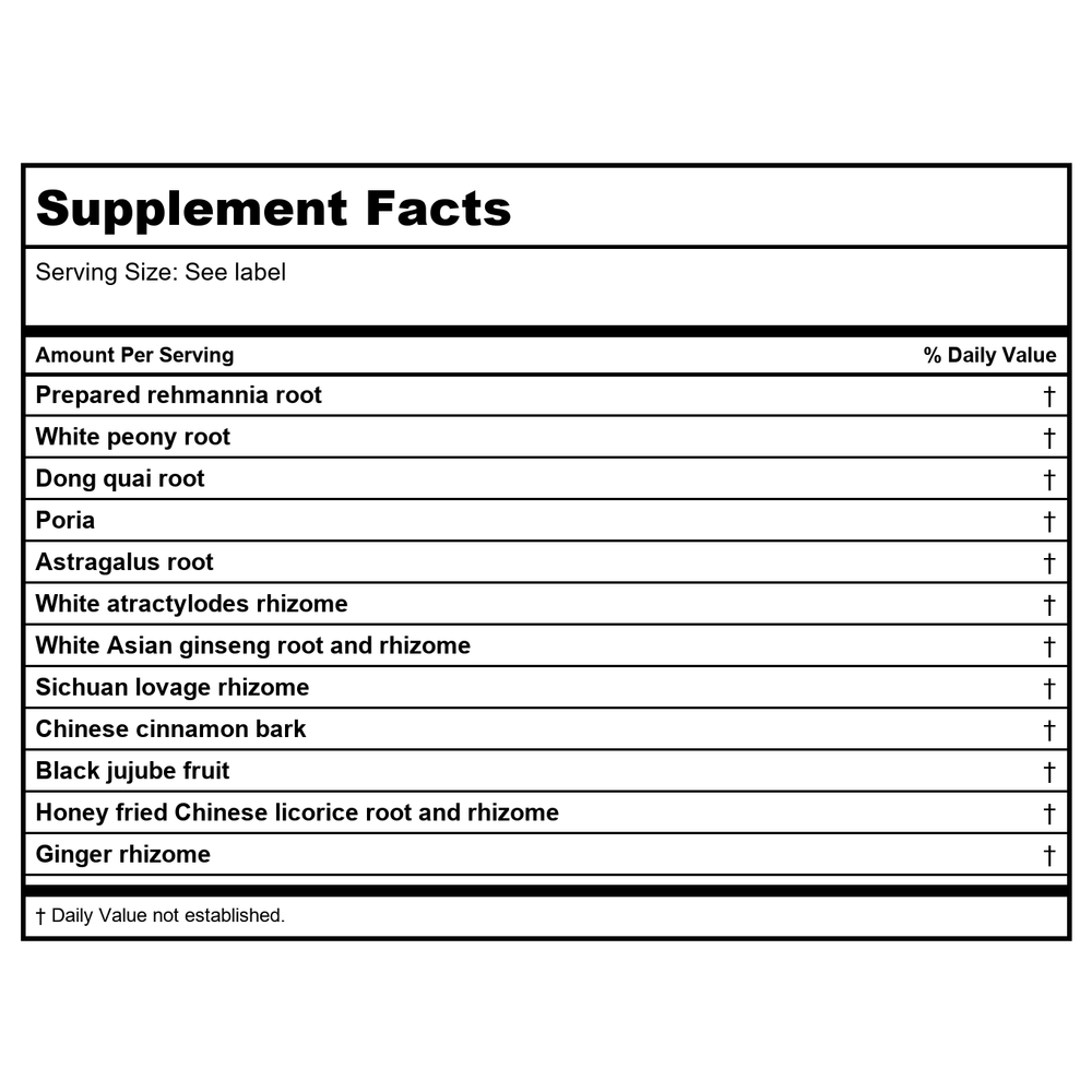 Kan Herb Traditionals Ten Treasures 1 Ounce - Supplement Facts panel