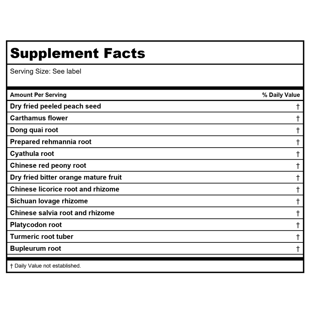 Kan Herb Traditionals Dispel Stasis in The Mansion of Blood 2 Ounce - Supplement Facts panel