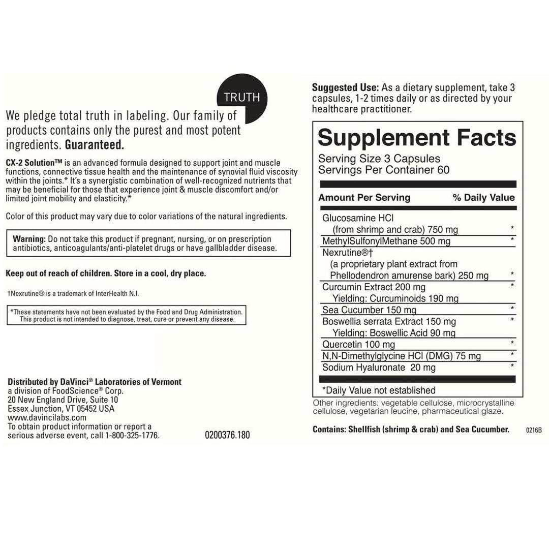 Davinci Laboratories Cx-2 Solution 180 Caps by Unknown - Supplement Facts panel