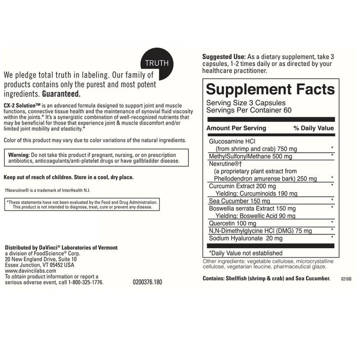 Davinci Laboratories Cx-2 Solution 180 Caps by Unknown - Supplement Facts panel