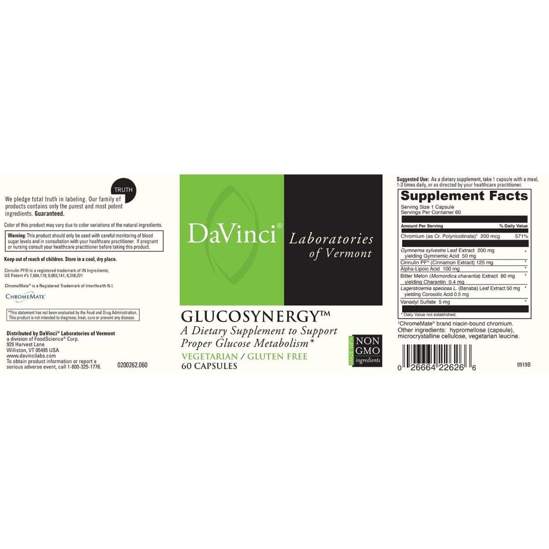 Davinci Labs - GlucoSynergy - 60 Capsules - Supplement Facts panel